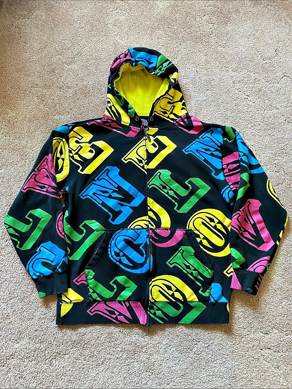 Y2K Volcom Multicoloured Zip Up Hoodie